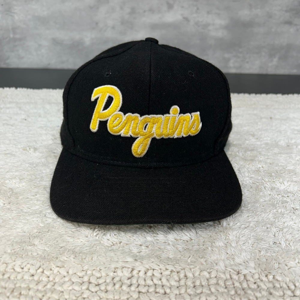 90s Vintage Pittsburgh Penguins Snapback Hat OSFA Wool Script NHL Hockey Cap